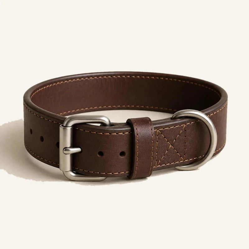 Collare largo in pelle per cani di taglia grande (produzione OEM e fornitura all'ingrosso) — original color preview image