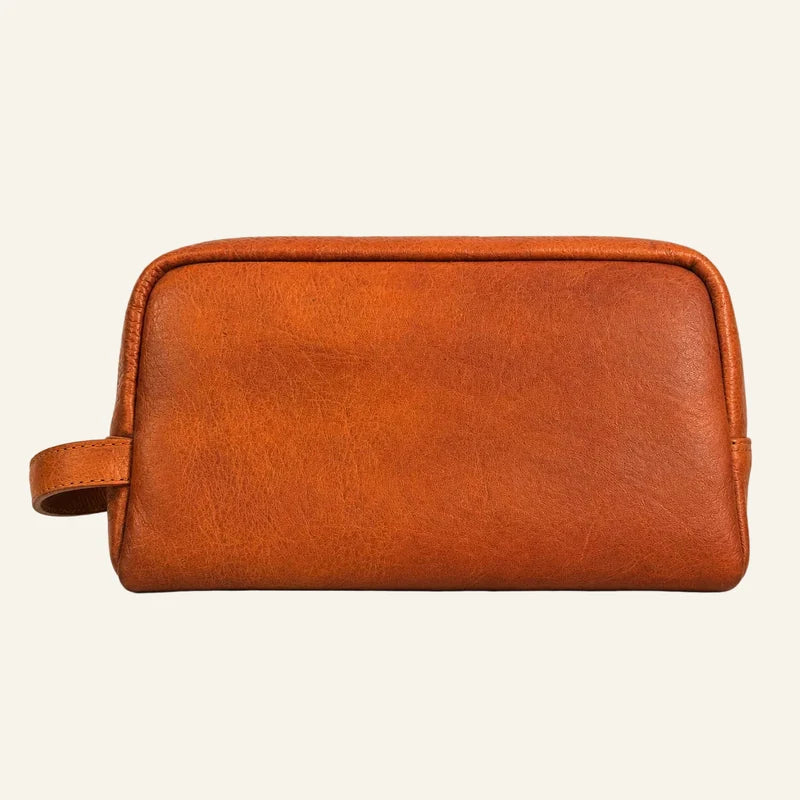 Full-Grain Leather Piped Toiletry Bag — Custom OEM — original color preview image
